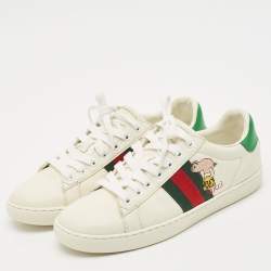 Gucci White Leather Ace Web Low Top Sneakers Size 37