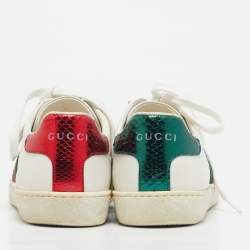 Gucci White Leather Web Detail Bee Embroidered Ace Low Top Sneakers Size 35.5