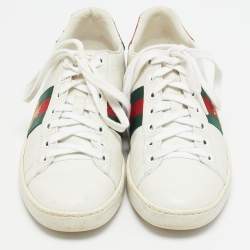 Gucci White Leather Web Detail Bee Embroidered Ace Low Top Sneakers Size 35.5