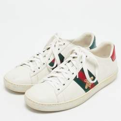 Gucci White Leather Web Detail Bee Embroidered Ace Low Top Sneakers Size 35.5