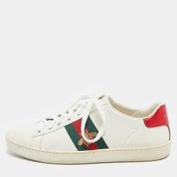 Gucci White Leather Web Detail Bee Embroidered Ace Low Top Sneakers Size 35.5