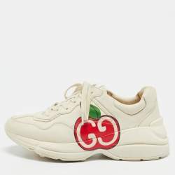 Gucci Cream Leather Logo Rhyton Sneakers Size 40