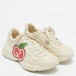 Gucci Cream Leather Logo Rhyton Sneakers Size 40