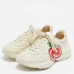 Gucci Cream Leather Logo Rhyton Sneakers Size 40
