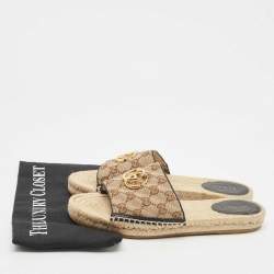 Pre Owned Gucci Beige/Black GG Canvas Double G Espadrille Flats Size 39.5