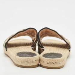 Pre Owned Gucci Beige/Black GG Canvas Double G Espadrille Flats Size 39.5