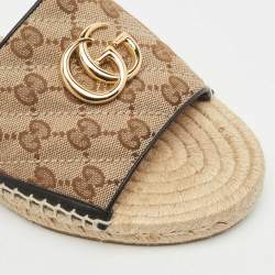 Pre Owned Gucci Beige/Black GG Canvas Double G Espadrille Flats Size 39.5