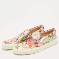Gucci Pink Leather Blooms Slip On Sneakers Size 38