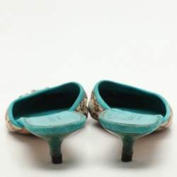 Gucci Blue/Beige GG Canvas and Suede Horsebit Mules Size 37.5