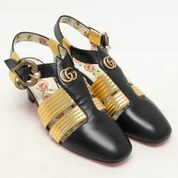 مملوكة مسبقًا Gucci Black/Gold Leather Gea Embellished Pumps Size 36