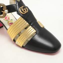 مملوكة مسبقًا Gucci Black/Gold Leather Gea Embellished Pumps Size 36