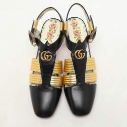 مملوكة مسبقًا Gucci Black/Gold Leather Gea Embellished Pumps Size 36