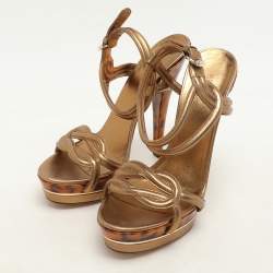 Gucci Gold Leather Platform Ankle Strap Sandals Size 40