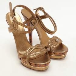 Gucci Gold Leather Platform Ankle Strap Sandals Size 40