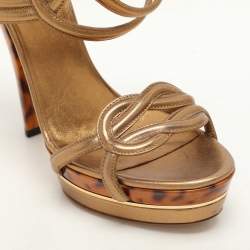 Gucci Gold Leather Platform Ankle Strap Sandals Size 40