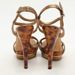 Gucci Gold Leather Platform Ankle Strap Sandals Size 40