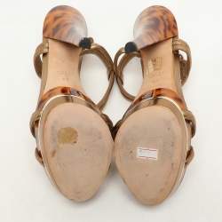 Gucci Gold Leather Platform Ankle Strap Sandals Size 40