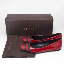 Gucci Dark Red Patent Leather Web Ballet Flats Size 37