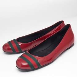 Gucci Dark Red Patent Leather Web Ballet Flats Size 37