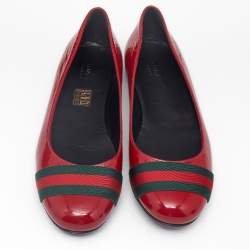 Gucci Dark Red Patent Leather Web Ballet Flats Size 37