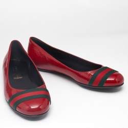 Gucci Dark Red Patent Leather Web Ballet Flats Size 37