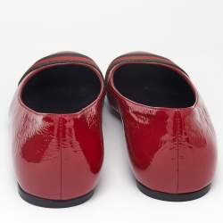 Gucci Dark Red Patent Leather Web Ballet Flats Size 37