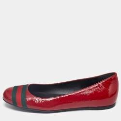 Gucci Dark Red Patent Leather Web Ballet Flats Size 37