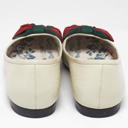 Gucci Off White/Black Leather Web Bow Cap Toe Ballet Flats Size 37
