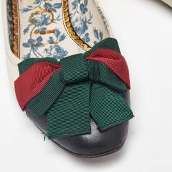 Gucci Off White/Black Leather Web Bow Cap Toe Ballet Flats Size 37