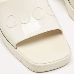 Gucci White Rubber Block Heel Slide Sandals Size 35