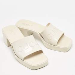 Gucci White Rubber Block Heel Slide Sandals Size 35