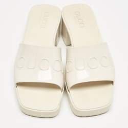 Gucci White Rubber Block Heel Slide Sandals Size 35