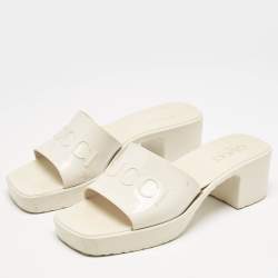 Gucci White Rubber Block Heel Slide Sandals Size 35