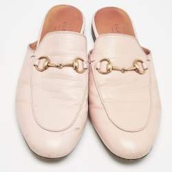 Gucci Pink Leather Princetown Mules Size 38