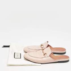 Gucci Pink Leather Princetown Mules Size 38