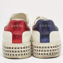 Gucci White Leather Embroidered Bee Crystal Embellished Platform New Ace Sneakers Size 39.5
