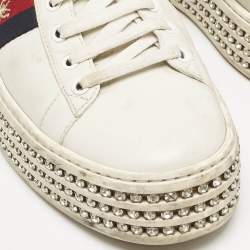 Gucci White Leather Embroidered Bee Crystal Embellished Platform New Ace Sneakers Size 39.5
