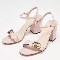 Gucci Light Pink Leather GG Marmont Block Heel Ankle Strap Sandals Size 39