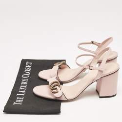 مملوكة مسبقًا Gucci Light Pink Leather GG Marmont Block Heel Ankle Strap Sandals Size 39