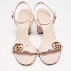 مملوكة مسبقًا Gucci Light Pink Leather GG Marmont Block Heel Ankle Strap Sandals Size 39