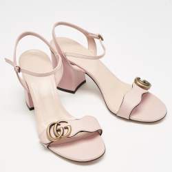 مملوكة مسبقًا Gucci Light Pink Leather GG Marmont Block Heel Ankle Strap Sandals Size 39
