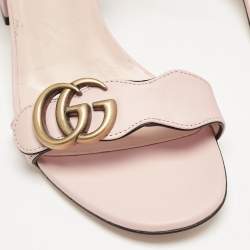مملوكة مسبقًا Gucci Light Pink Leather GG Marmont Block Heel Ankle Strap Sandals Size 39