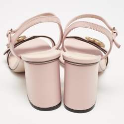 مملوكة مسبقًا Gucci Light Pink Leather GG Marmont Block Heel Ankle Strap Sandals Size 39