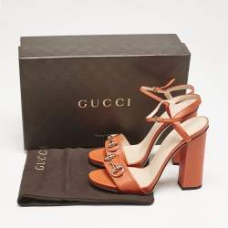 Gucci Orange Leather Horsebit Ankle Strap Sandals Size 38.5