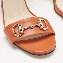 Gucci Orange Leather Horsebit Ankle Strap Sandals Size 38.5