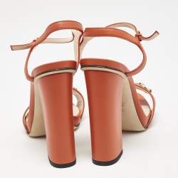 Gucci Orange Leather Horsebit Ankle Strap Sandals Size 38.5