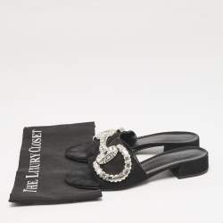 Pre Owned Gucci Black Suede Maxime Crystal Embellished Slide Sandals Size 37.5