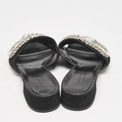 Pre Owned Gucci Black Suede Maxime Crystal Embellished Slide Sandals Size 37.5