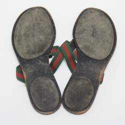 Pre Owned Gucci Black Leather and Web Interlocking G Thong Flats Size 38