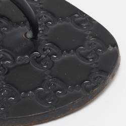 Pre Owned Gucci Black Leather and Web Interlocking G Thong Flats Size 38